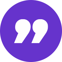 Round purple icon with double white quotation marks in the center.